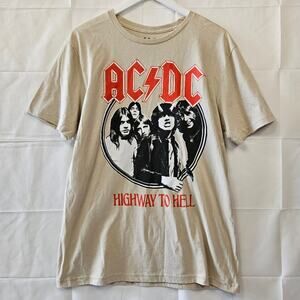 AC/DC ACDC Highway to Hell Short Sleeve Graphic Beige Tee Size M